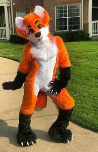 Long Fur Husky Dog Fox Fursuit Mascot Costumes Cartoon Mascot Apparel Performance Carnaval Adult Size Birthday Party