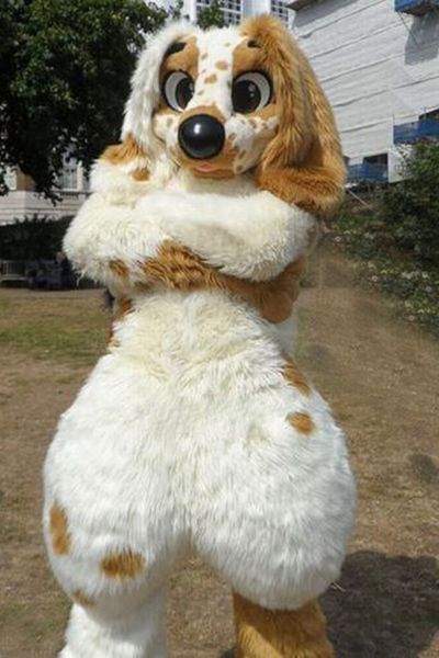 Disfraz de Mascota de perro Husky de piel larga, chaqueta de cuero, traje de Halloween, juego de rol, fiesta, Navidad, Pascua, ropa publicitaria