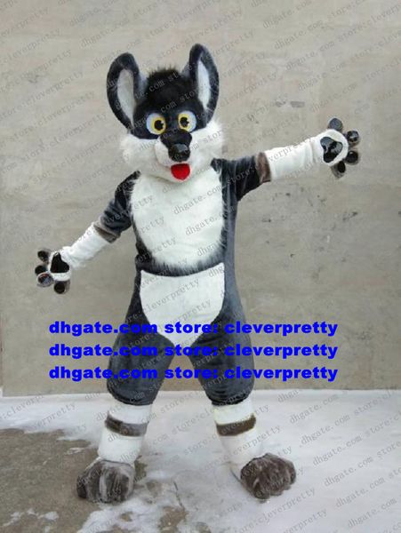 Longue fourrure bois gris loup mascotte Costume Husky chien Border Collie adulte personnage de dessin animé salon de beauté Anime Costumes zx1024