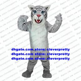 Costume de mascotte de tigre blanc long ￠ fourrure