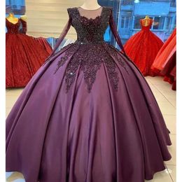 Long Grape Quinceanera Gouces robes Crystals Coude Scoop Cou sur mesure Sweet 15 16 PAGEANT PROM PARTER BALB VOSTIDO