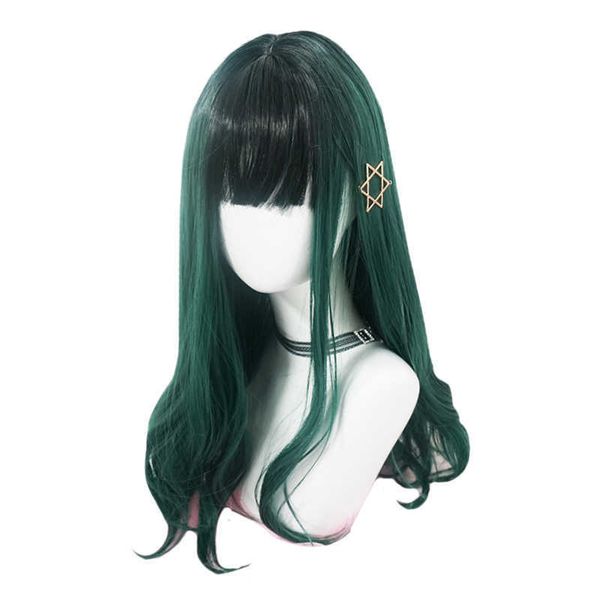 Longue Green Lolita perruque My Hero Academia Cosplay Izuku Midoriya Perruque Femmes Coiffure Résistant à la chaleur Cheveux Synthétiques Perrucas Wigs + Perruque Cap Y0903