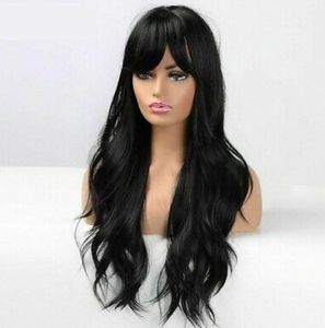 Lang haar Zwart Pruiken Cosplay Body Wave Synthetic Full Bangs Braziliaanse Amerikaan