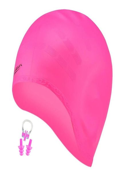 Cheveux longs natation hommes femmes bouchon d'oreille coup de nez arge arge gros silicone filles imperméables de natation chapeau de piscine de plongée