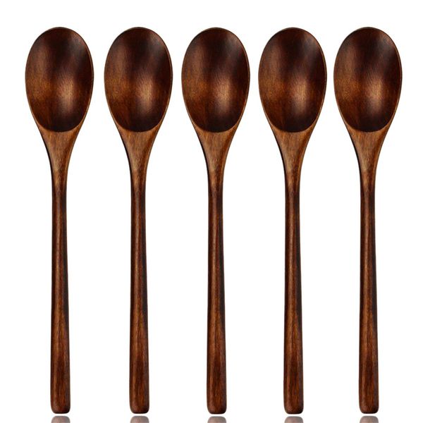 Cuillère et fourchette en bois à long manche Écologique Thé glacé Espresso Mélange Cuillère à café en remuant Dessert Miel Scoops