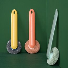 Éponges en acier inoxydable à Long manche, fil de lavage de Pot, brosse à boule de fil d'évier, outil de lavage polyvalent de cuisine, Pots à vaisselle, récurage HZ111