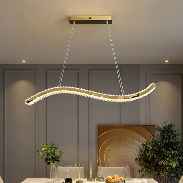 Long K9 Lustres En Cristal LED Moderne Pendentif Lustre Luminaire Américain Lumineux Brillant Lampes Suspendues Salle À Manger Restaurant S Droplight Longueur 120cm