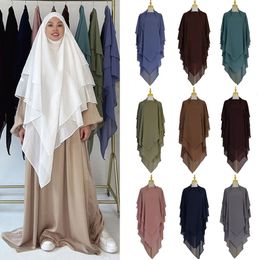 Long khimar 3 couches en mousseline de mousseline de prière de haute qualité Musulman modeste hijab vêtements islamiques Abaya Veil Ramadan Turquie 240430
