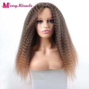 Color ombre rizado largo y rizado sintético para mujeres negras jengibre rubio cabello blanco afro 240327