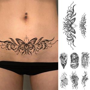 Longue durée papillon loup Totem noir étanche temporaire tatouage corps Art bras autocollant pour femmes hommes et fille