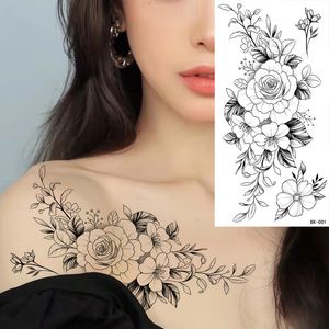 Autocollant de tatouages temporaires de fleurs de longue durée pour les femmes bras cou tournesol lune Rose faux tatouages pour adultes fille