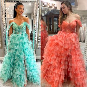 Robe de soirée formelle longue couche 2k24 imprimé organza fente dame concours de bal soirée événement Hoco Gala cocktail tapis rouge robe de danse photoshoot illusion corset vert corail