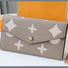 Lange Lederen Portemonnee Vrouwen Portemonnee Designer Sarah Portemonnee Embressed Bloem Envelop Kaarthouder Clutch Bag Met Doos M81049