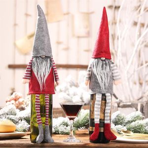 Lange benen Anonieme pop Kerstdecoratie voor thuis Rode wijnfles Cover Fles Wrapper Topper Hoeden Santa Kleding Home Decor2778