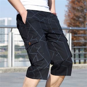 Longue longueur Cargo Shorts hommes grande taille 6XL genou décontracté coton taille élastique Bermudas mâle multi-poches militaire Capri culotte X0705