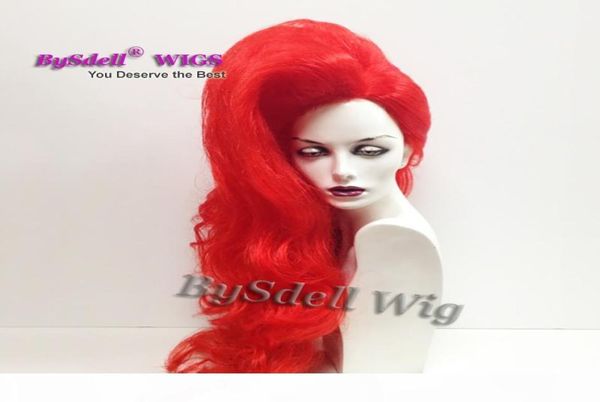Longue vague bouclée coiffure perruque synthétique couleurs rouges cheveux mâle en dentelle de dentelle avant perruque duveteuse drag queen show perruques uniques wig2312670