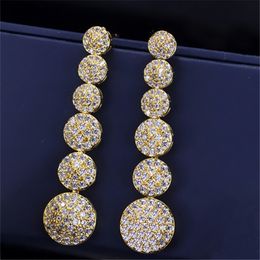 Lange luxe designer sieradencirkel bengeld diamant oorbel voor vrouw witte aaa zirconia oorr earring koper rose goud bruid bruid mode oorbellen vriend cadeau