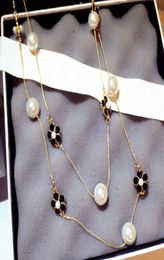 Collar largo de perlas de cadena pequeña de lujo para mujer Camelia doble capa Collane Lunghe Donna flores Maxi regalo de fiesta Chains4800966