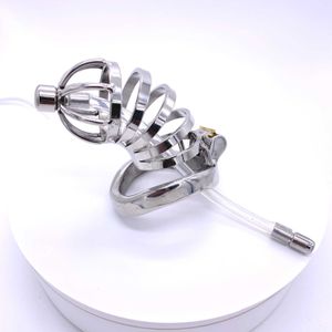 Long Male Stainless Steel Cock Cage Penis Ring Chastity Device Catheter with Stealth New Lock Adult Belt Sex Toy Tube P0826