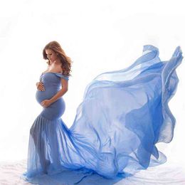 Longue maternité photographie accessoires robe de grossesse pour prise de vue hors épaule robes enceintes pour les femmes Maxi robe de maternité AA220309