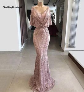 Lange zeemeermin roze kant Abendkleider Arabische avondjurk 2023 Kaftan Dubai Moslim feestjurken Vestido de gala3207823