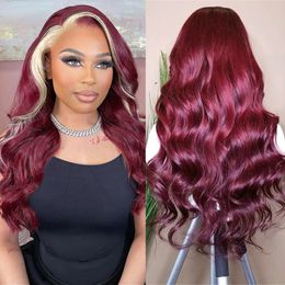 Lang Natuurlijk Haar Hoogtepunten Rood Blond Gekleurde Lace Front Pruik 13x4 Body Wave Kant Frontale Pruik voor Vrouwen Transparante HD Lace Wig Synthetische PrePlucked