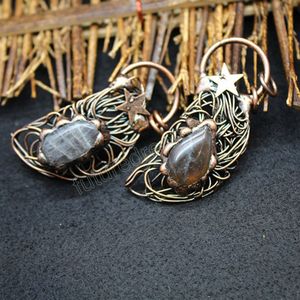 Long collier de Quartz en pierre naturelle pendule enroulé de fil de cuivre Antique gros Labradorites gris pendentifs en pierre de lune colliers en cristal