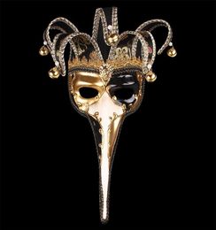 Lange neus half gezichtsmasker met kleine klokken Venetiaanse maskerade maskers voor kerst Halloween Day Decor Supplies mode 45WPA BB2516571903