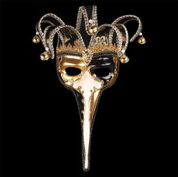 Lange neus half gezichtsmasker met kleine klokken Venetiaanse maskerade maskers voor kerst Halloween Day Decor Supplies mode 45WPA BB2518129818