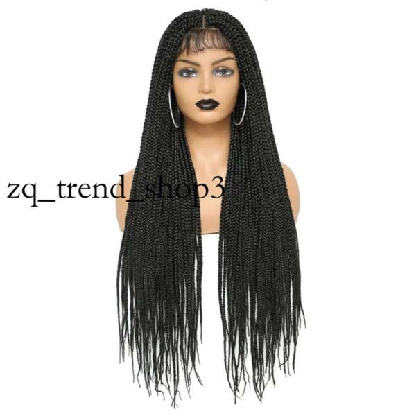 Longue boîte ombre tressée des perruques en dentelle 4x4 avec des tresses de cheveux pour bébé tresses en dentelle perruques avant pour les femmes noires synthétiques Wig 30inch 36