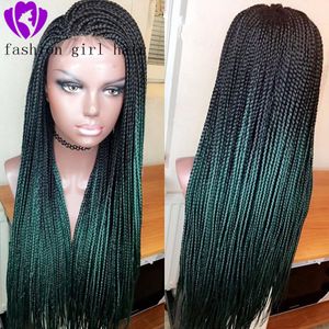 Longue Ombre Vert Perruques Tressé Boîte Tresses Perruques pour Femmes Synthétique Avant de Lacet Perruque Résistant À La Chaleur Fibre Cheveux Dentelle Perruque