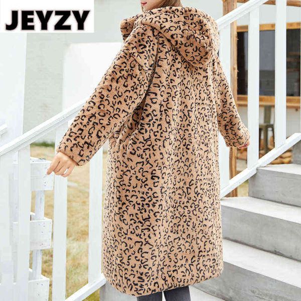 Long surdimensionné léopard à capuche fausse fourrure manteau femmes hiver épaissir chaud pardessus luxe rue mode lapin fourrure veste survêtement T220810