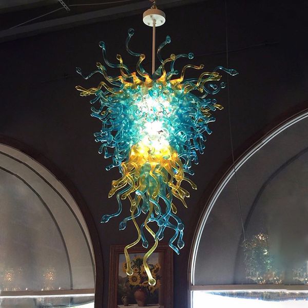Lámparas colgantes largas Lámpara de araña de vidrio soplado hecha a mano americana Iluminación para la nueva decoración de la casa Color azul champán 52 pulgadas