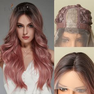 Lange Roze Golf Synthetische Pruiken Haarlijn Kanten Deel Pruiken voor Vrouwen Kleurrijke Cosplay Pruik Hittebestendig Dagelijks Feest Weddingfactory direct