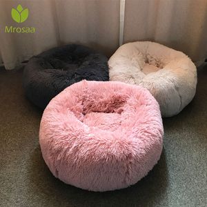 Lange pluche superzachte ronde bedkennel Comfortabel slaapkussen Winterhuis voor katten Warme hondenbedden Huisdierproducten