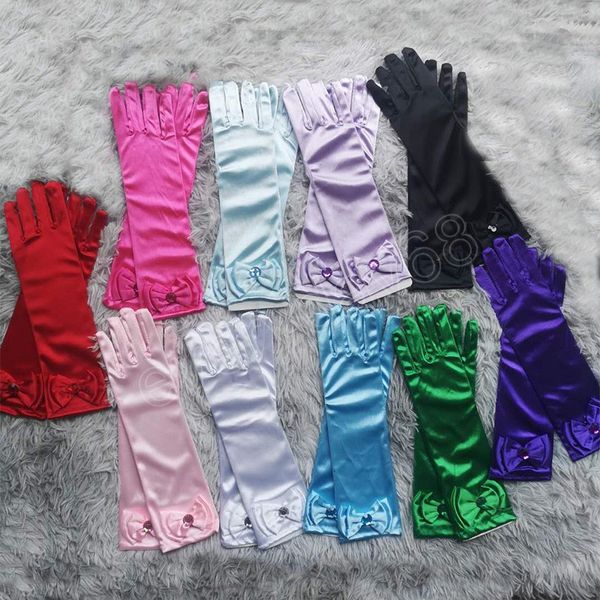 Guantes largos de baile de princesa de satén para niñas, vestido de boda, accesorios de disfraz con lazo, regalos de cumpleaños y Navidad para el día del niño