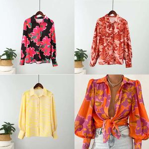 Lange print puff puff mouw dameshirt elegant v-neck floral office dames shirts lente zomer mode dames tops blouses s s