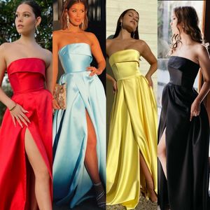 Lange prom jurk 2K23 Strapless A-line High Slit Winter Court Warming formele avond bruiloft bruidsmeisje feestjurk optocht gala landingsbaan rode loper roodblauw geel