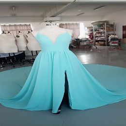 Longue robe de bal en mousseline de soie Aline tenue de soirée avec train et sexy Split Custom Made Gown235g
