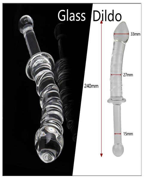 Long Pyrex Glass Dildo Sex Toys Cristal Butt Anal Plug avec poignée pour femmes lesbiennes Men6454793