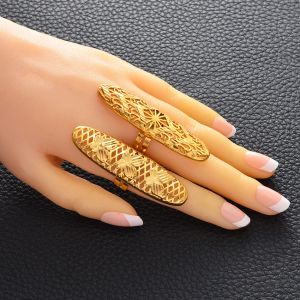 Lange Ring voor Vrouwen Hand 14 k Geel Gouden Ring Arabische Midden-Oosten Afrikaanse Vlinder Ringen Bruiloft Verjaardagsfeestje Item