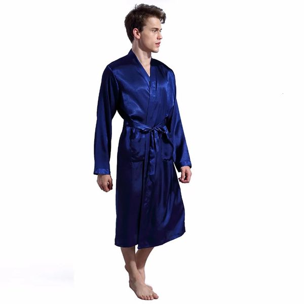 Robe longue hommes Robe de bain hommes soie Satin pyjamas vêtements de nuit Robe Robes chemise de nuit Robes gris/bleu/bordeaux/noir mâle été robe240401