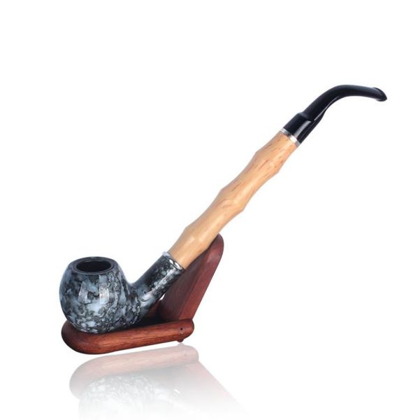 Longue tige en bambou imitation bois, fumée sèche, pipe à bouche plate, boîte cadeau à l'ancienne, marteau, pipe en résine.