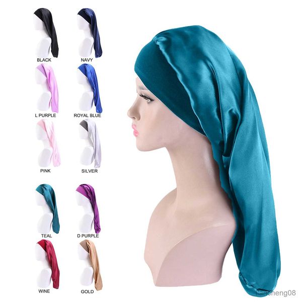 Long Satin Bonnet Sommeil Soie Dormir Avec Large Bande Élastique Chapeau De Nuit Lâche Pour Femmes Tresses Cheveux Bouclés Cheveux Naturels R230612