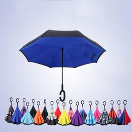 Parapluie inversé à longue tige avec poignée en forme de C, double couche, anti-UV, imperméable, coupe-vent, pliable, droit, par mer, JLA13306