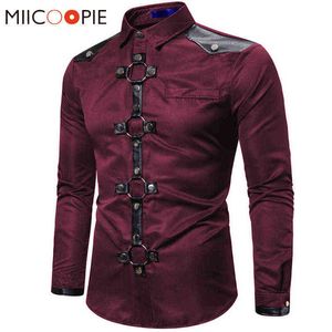 Chemise longue hommes nouveau Style Goth Rivet couleur unie Chemise Cargo Slim Fit Chemise Noel Party chanteur scène Streetwear pour hommes vêtements G0105