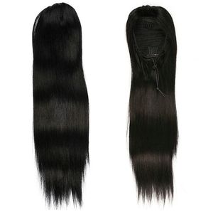 Lange zijdeachtig rechte maagdelijke Braziliaanse menselijke haar trekkoord nep paardenstaart haarstuk voor zwarte vrouwen 10-22inch 100G-160G 1B