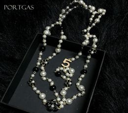 Collier Long de perles simulées pour femmes, No5, Double couche, collier long, camelia, maxi, collier de fête, 2437410