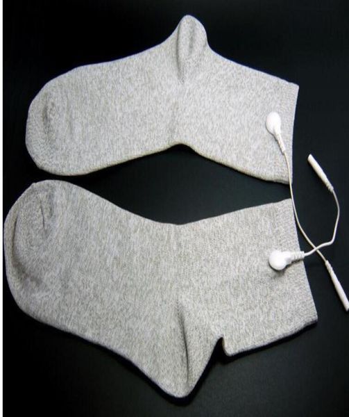 Chaussettes d'électrode conductrices en fibre d'argent de longue taille, chaussettes de Massage TENS à utiliser pour les Machines TENSEMS avec câble 3196654