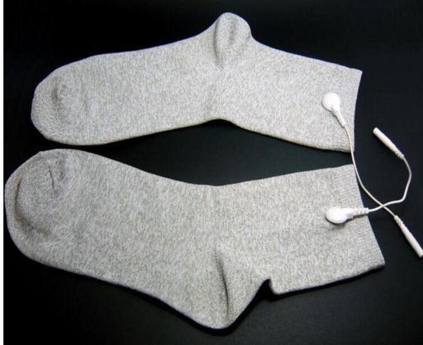 Chaussettes d'électrode conductrices en fibre d'argent de longue taille, chaussettes de Massage TENS à utiliser pour les Machines TENSEMS avec câble 3944379